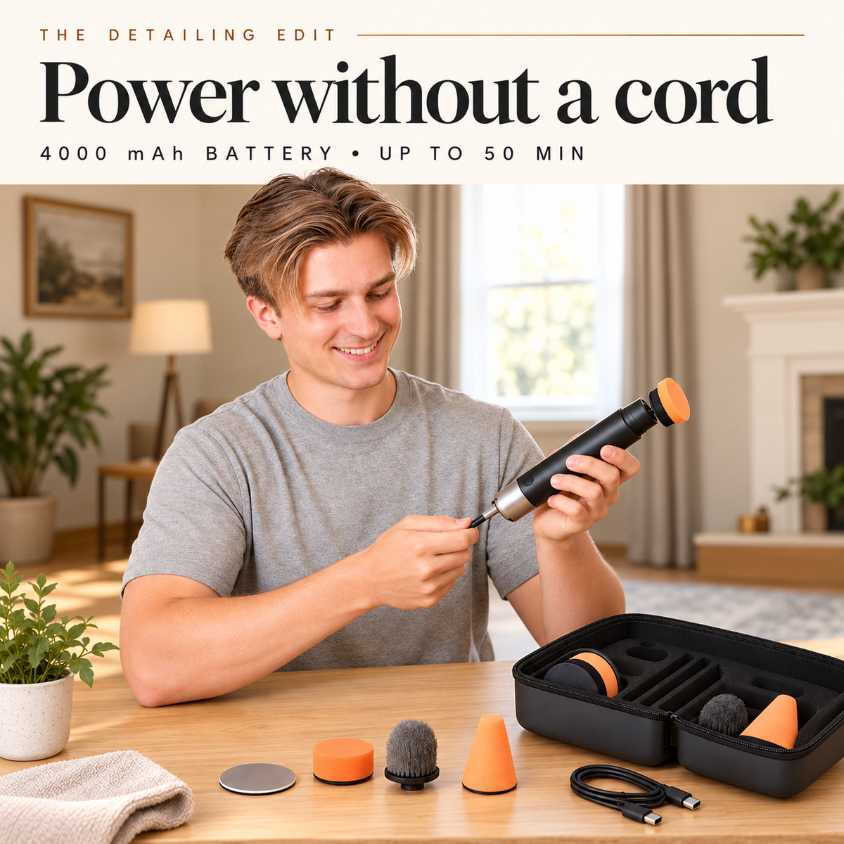 🚗 3-in-1 Cordless Car Polisher – 12,000 RPM Rechargeable Polishing, Waxing & Sanding Tool
